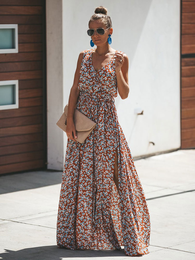 V neck 2024 summer maxi dress