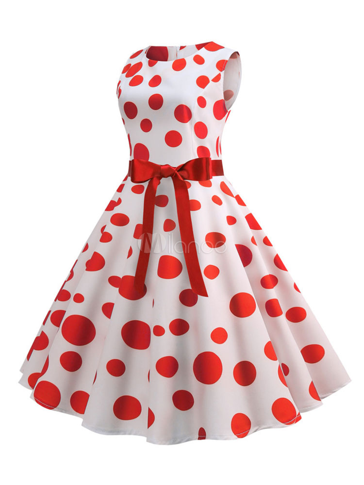 Robe vintage ?� pois sans manches des ann?�es 1950 ?� col rond - Milanoo.com