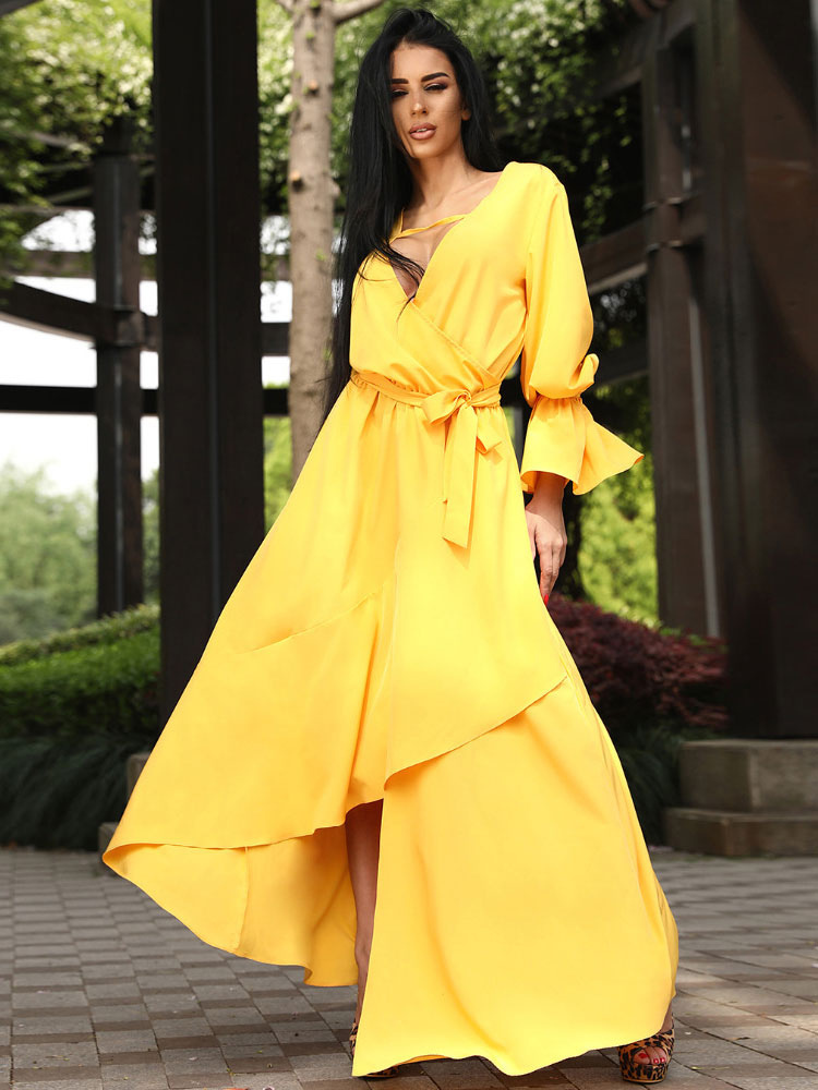 yellow maxi dress with sleeves