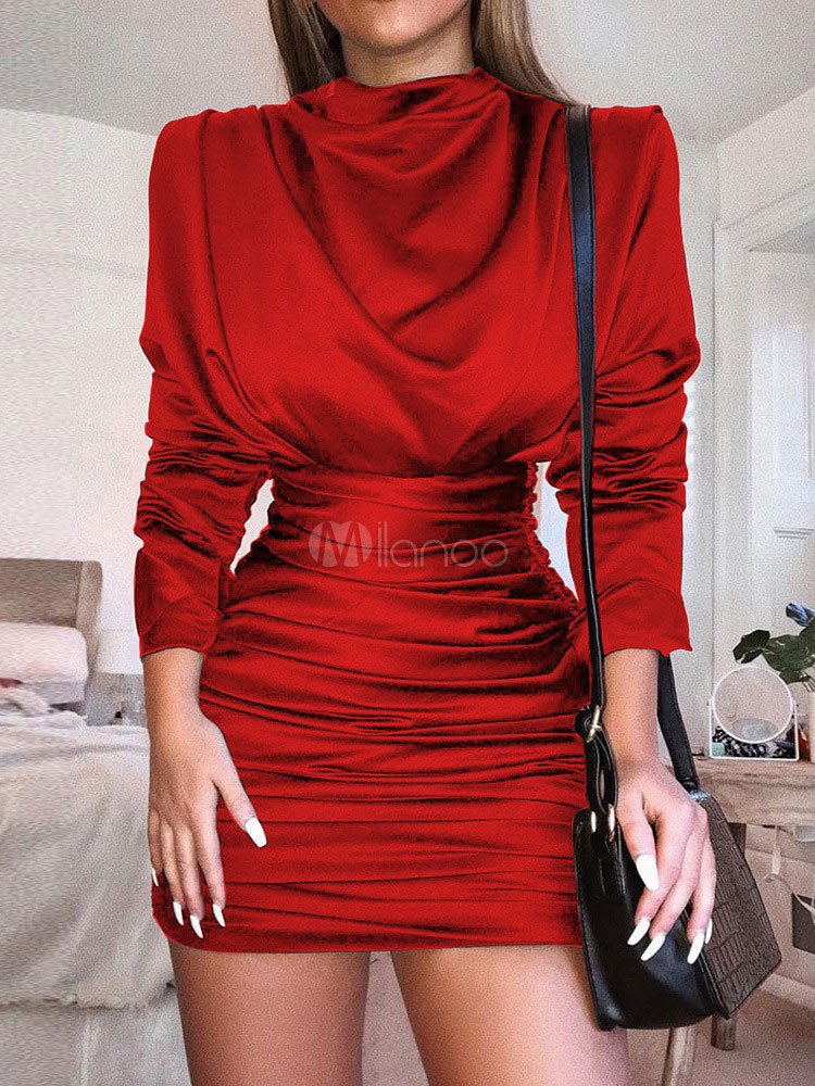 Long Sleeve Bodycon Dress Crewneck Mini Dress Ruched Cut Out Shaping ...