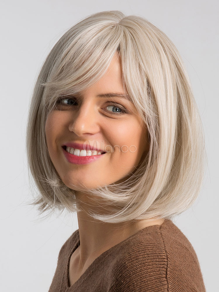 Women Synthetic Wigs Blonde Bob Hair Wigs With Bangs