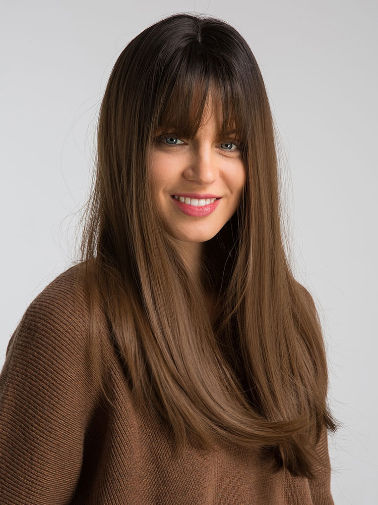 Brown Hair Wigs Women Layered Long Straight Synthetic Wigs ...