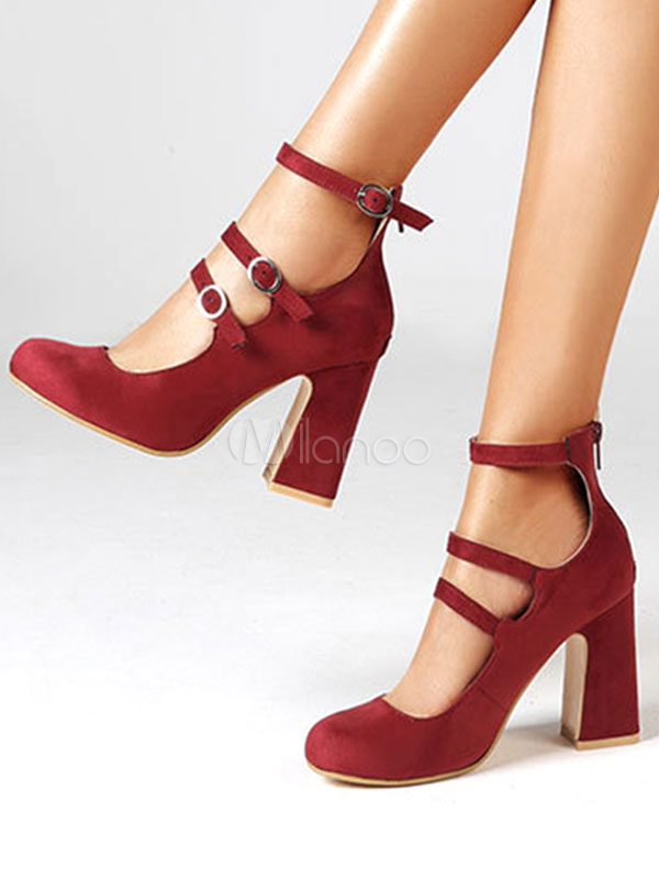red block heels pumps