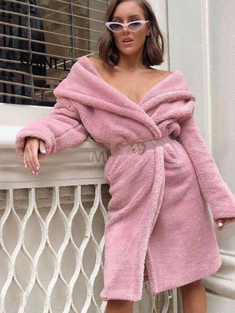 Teddy Bear Winter Coat Faux Fur Long Sleeve Women Wrap Coat