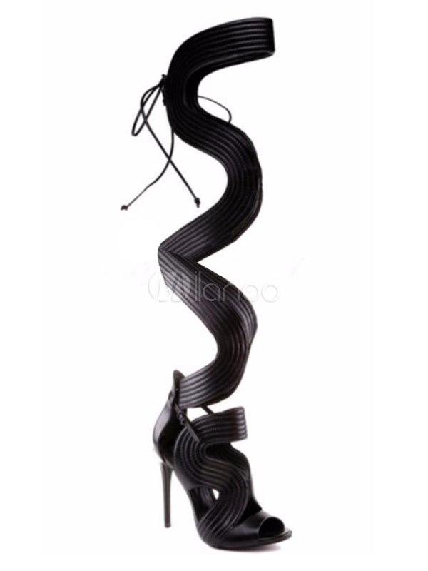 Sandálias Gladiadoras Negras 2022 Sandálias De Salto Alto Mulheres Toe  Exposto Cortado Sapatos Para Mulheres - Milanoo.com