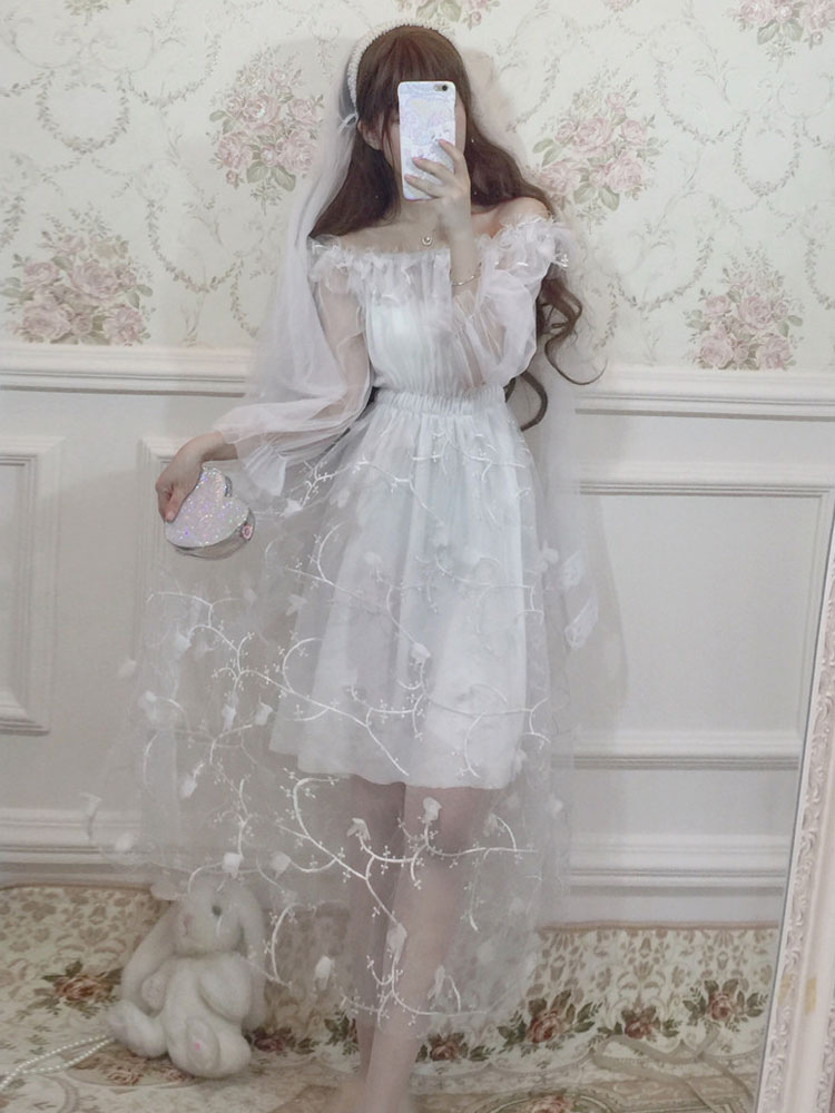 45 x 50 cm Amosfun Lolita Vestido de encaje con tutú color blanco