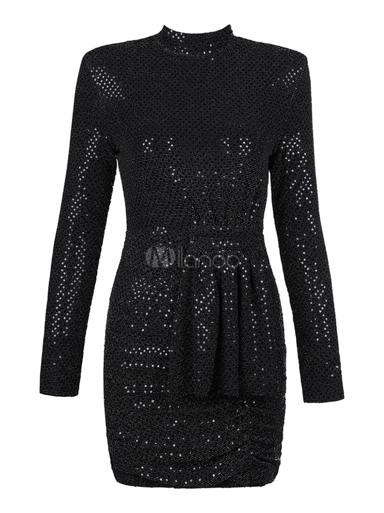 Sequined Party Dress Black Bodycon Dress Long Sleeve Sexy Mini Dress ...