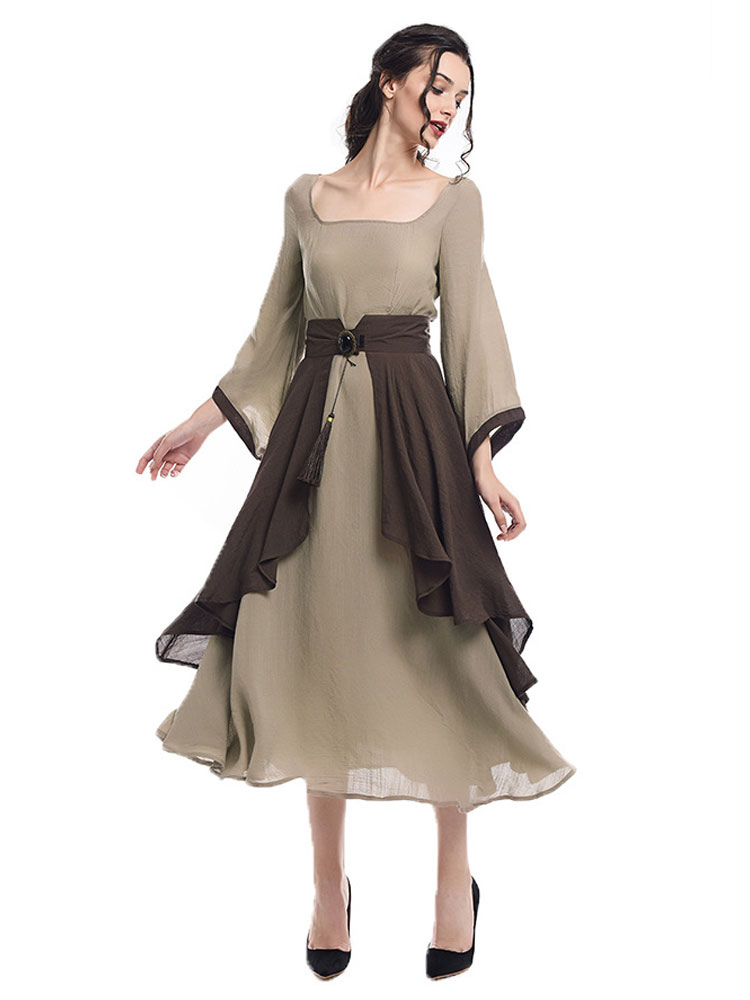 Costumes Costumes | Renaissance Victorian Dress Costume Women's Round Neckline Retro Medieval Irish Costumes Gown Halloween - YP