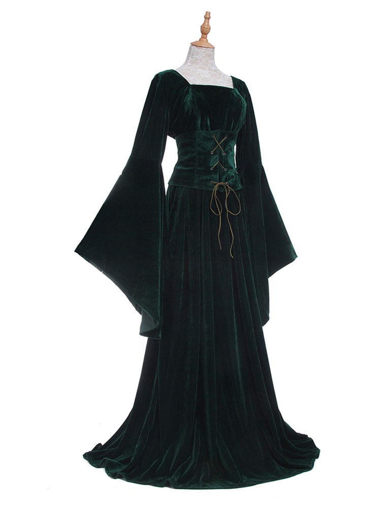 Robe Médiévale Rétro Femme - Style Renaissance, Manches Trompette, Grande Taille, Cosplay