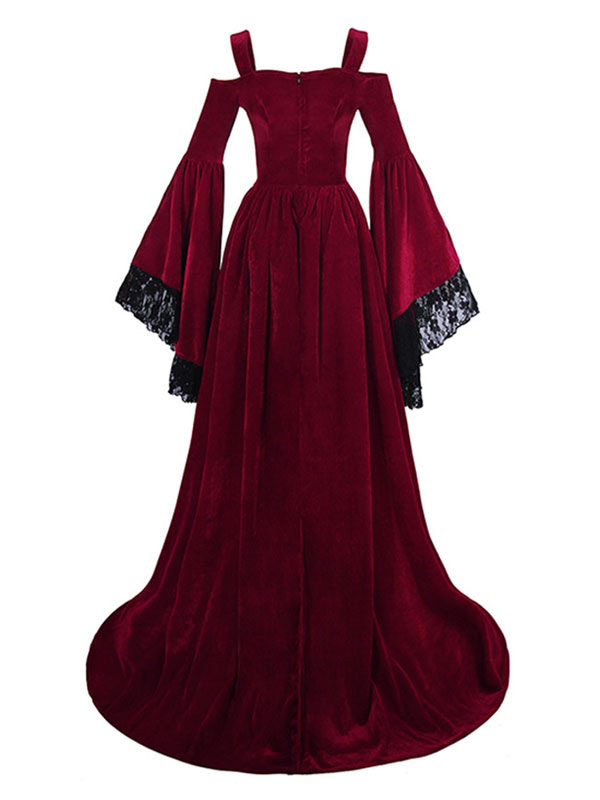 Costumes Costumes | Victorian Dress Costume Medieval Renaissance Velour Royal Red Strap Long Trumpet Sleeves Women's Shift Dress