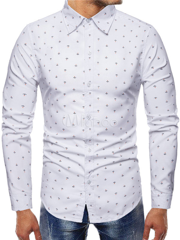 camisa blanca estampada hombre