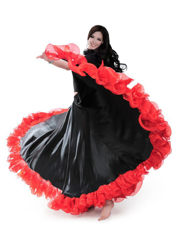 Swing Skirt Ballroom Ruffled Flamenco Dancewear Paso Doble Dance ...