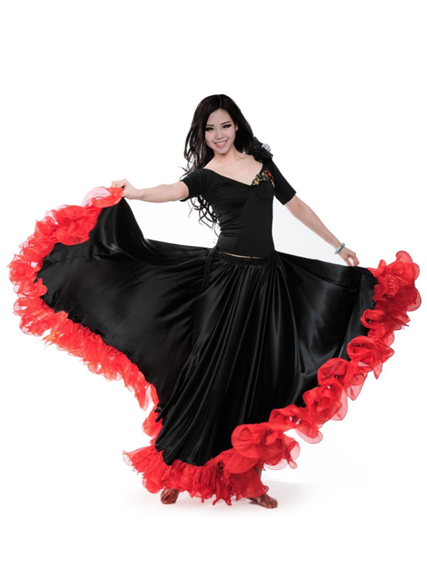Swing Skirt Ballroom Ruffled Flamenco Dancewear Paso Doble Dance ...