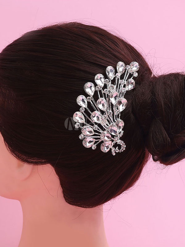 Comb Silver Wedding Headpieces Pearls Peacock Bridal Hair