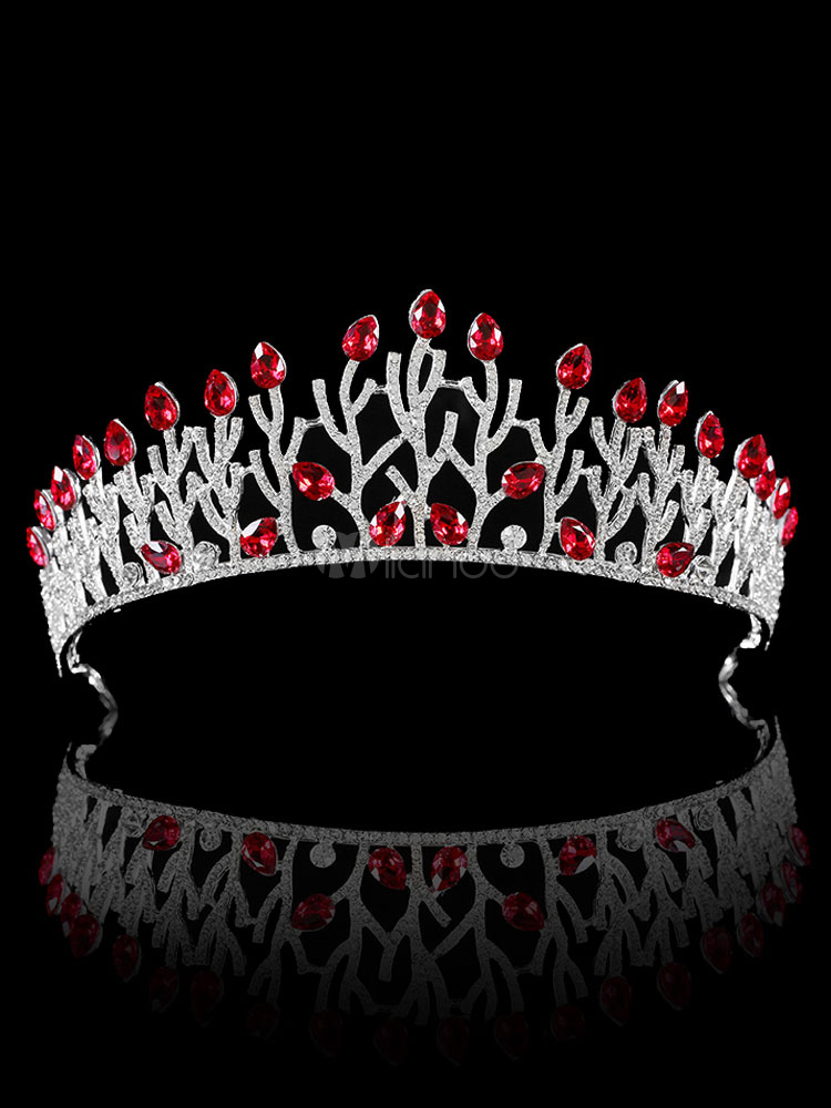 Princess Tiara Crown Bridal Headpieces Red Royal Wedding Hair Accessories