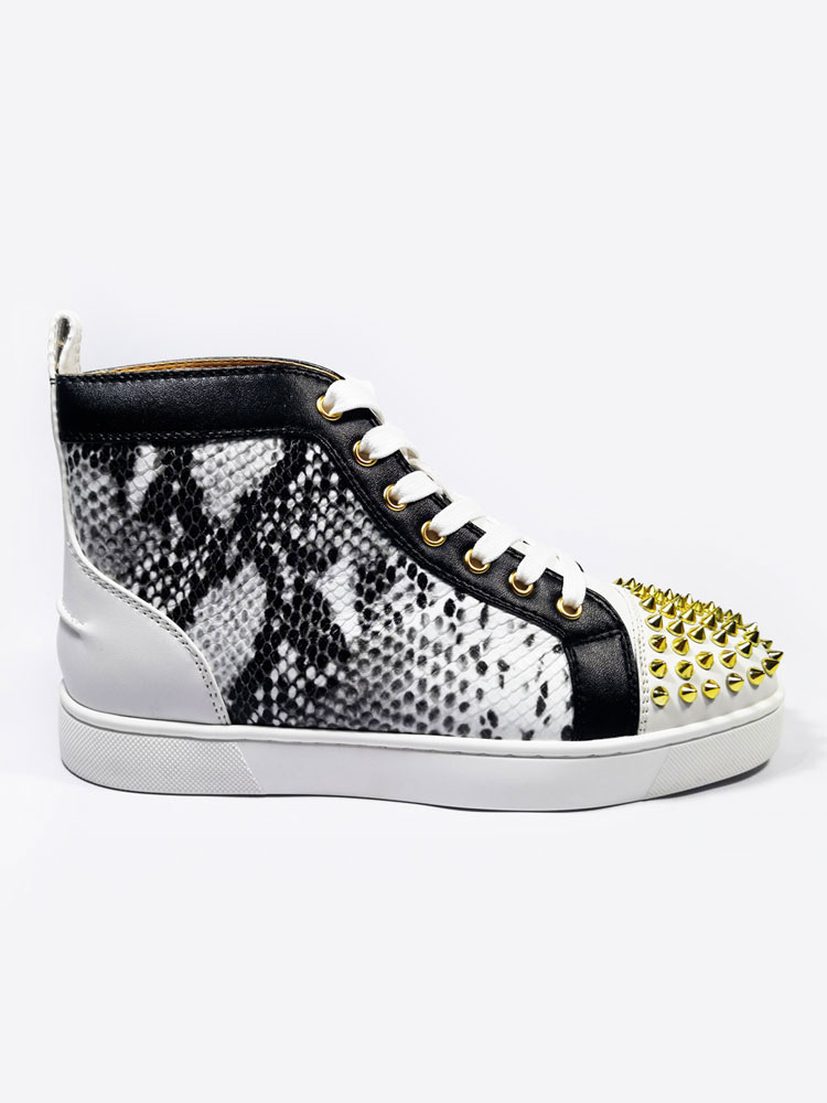 Mens Black snakeskin High Top Sneakers Skateboard Shoes with Rivets ...