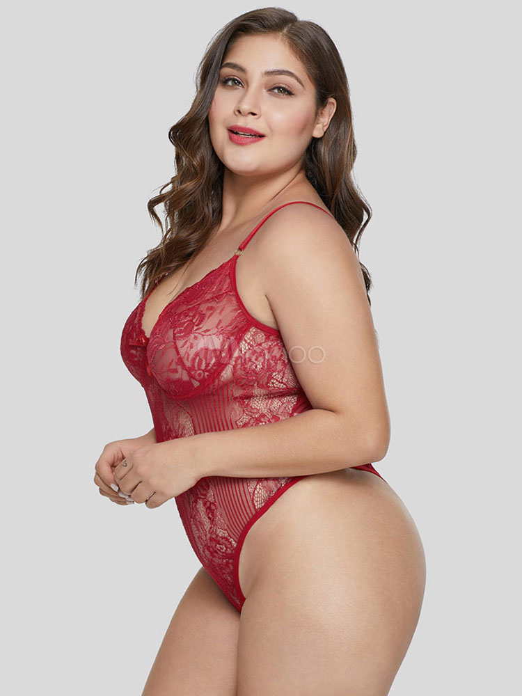 Plus Size Teddies Lace Sheer Push Up Sexy Lingerie For Women