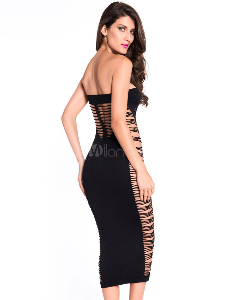 black strapless cutout dress