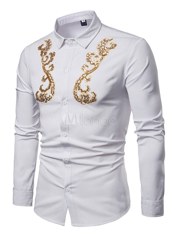 Long Sleeve Shirt Sequin Button Down Slim Fit Casual Shirt For Men ...