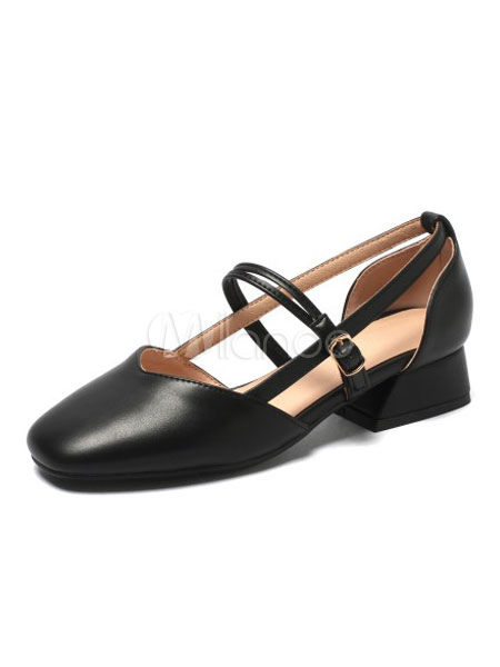 Bombas de tacón grueso para mujer, tacones negros, punta cuadrada, detalle  de tacones gruesos - Milanoo.com