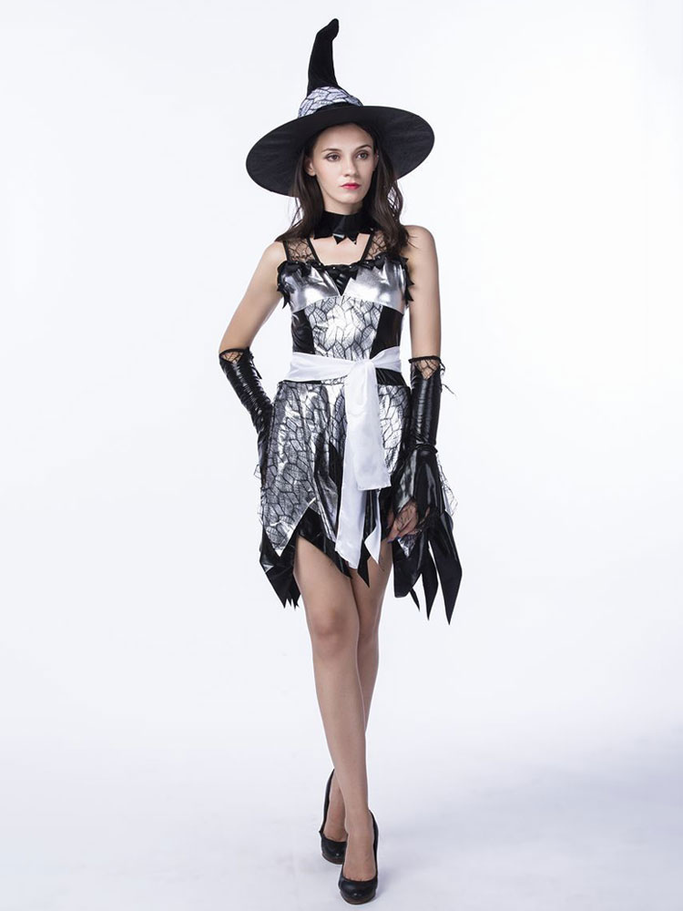 Disfraz Halloween Traje de bruja negro vestido de Halloween de las mujeres  vestidos cortos Carnaval Halloween 