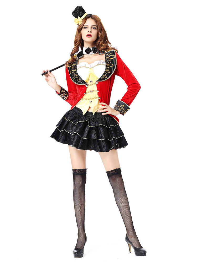 Women Magician Costume Halloween Red Outfit 