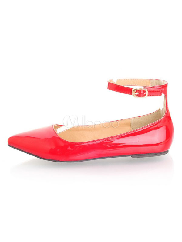 red flat shoes with ankle strap
