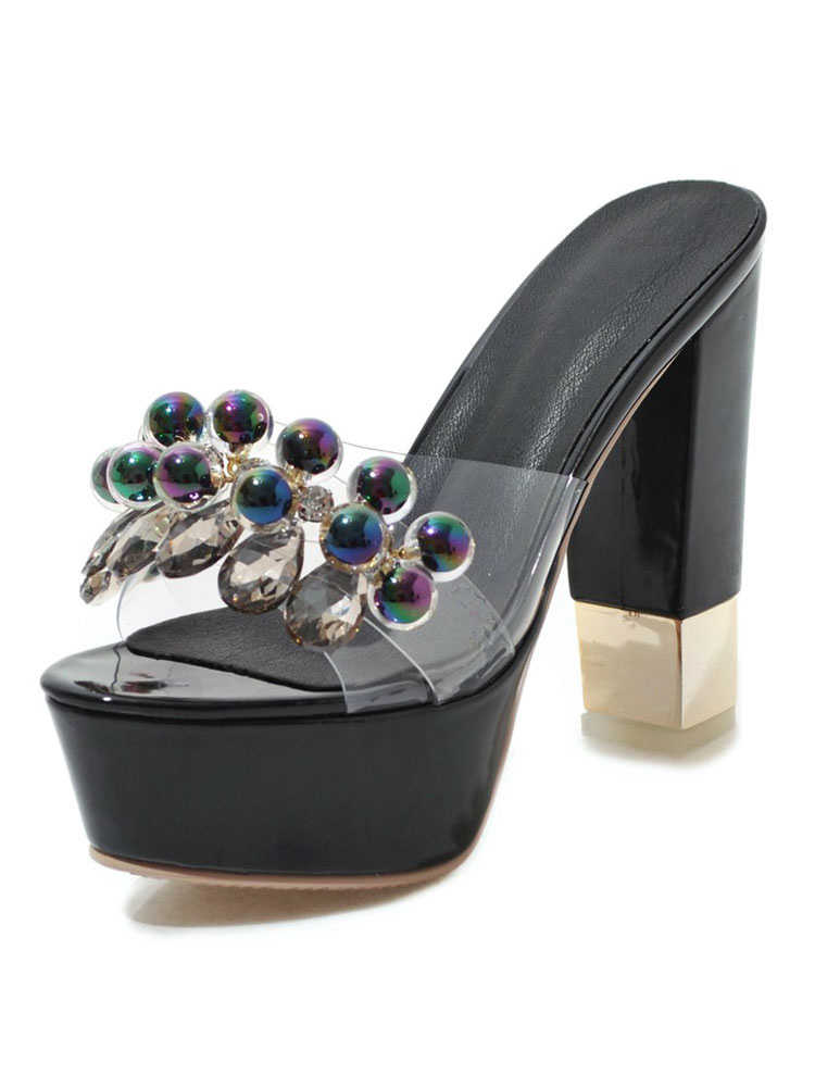 Sandales Peep Toe Mode à talon bloc pour femme Sabots & Mules avec semelle intérieure Pantoufles pour femme avec bout ouvert et nœud papillon carré Tissé respirant Pantoufles à talons hauts Slides