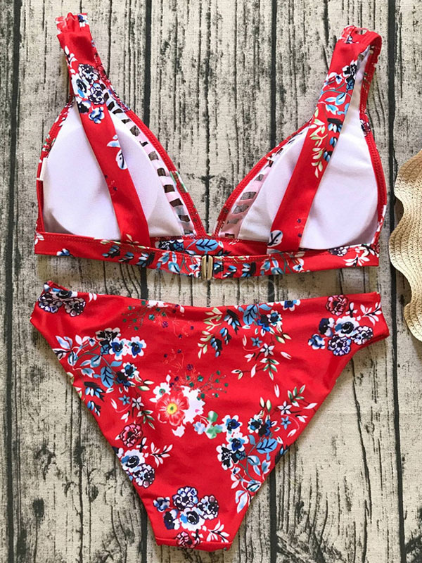 Sexy Bikini Swimwear Cut Out Floral Swimsuit For Women - Milanoo.com
