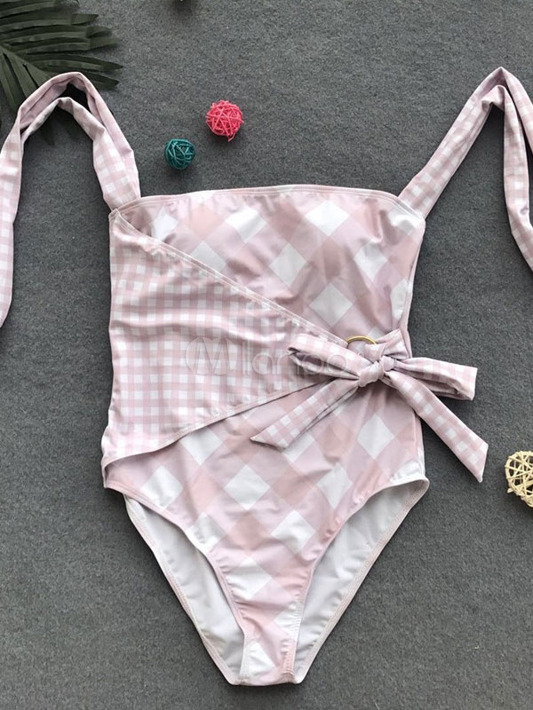 pink plaid bathing suit