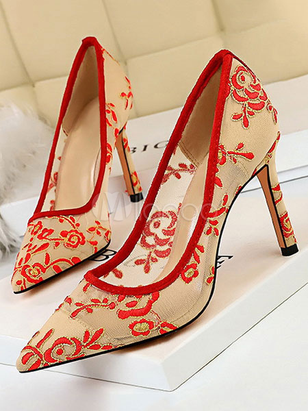 red mesh heels