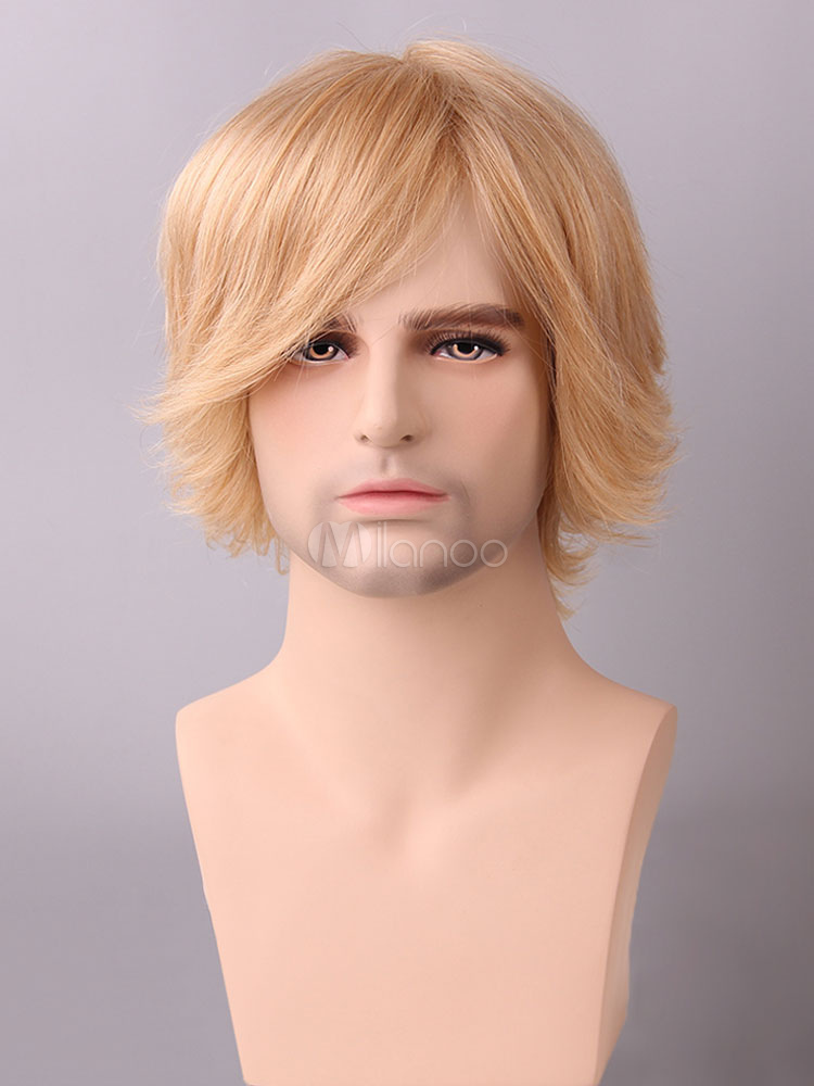 Human Hair Wigs Blonde Layered Side Parting Men Hair Wigs