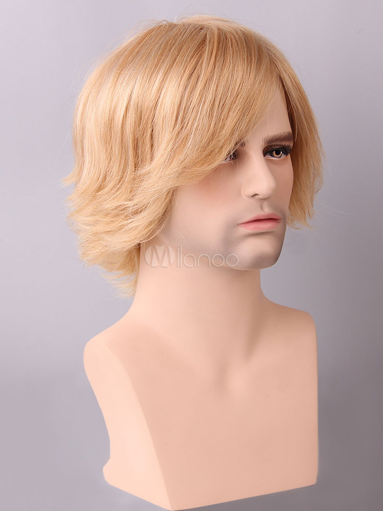 Human Hair Wigs Blonde Layered Side Parting Men Hair Wigs