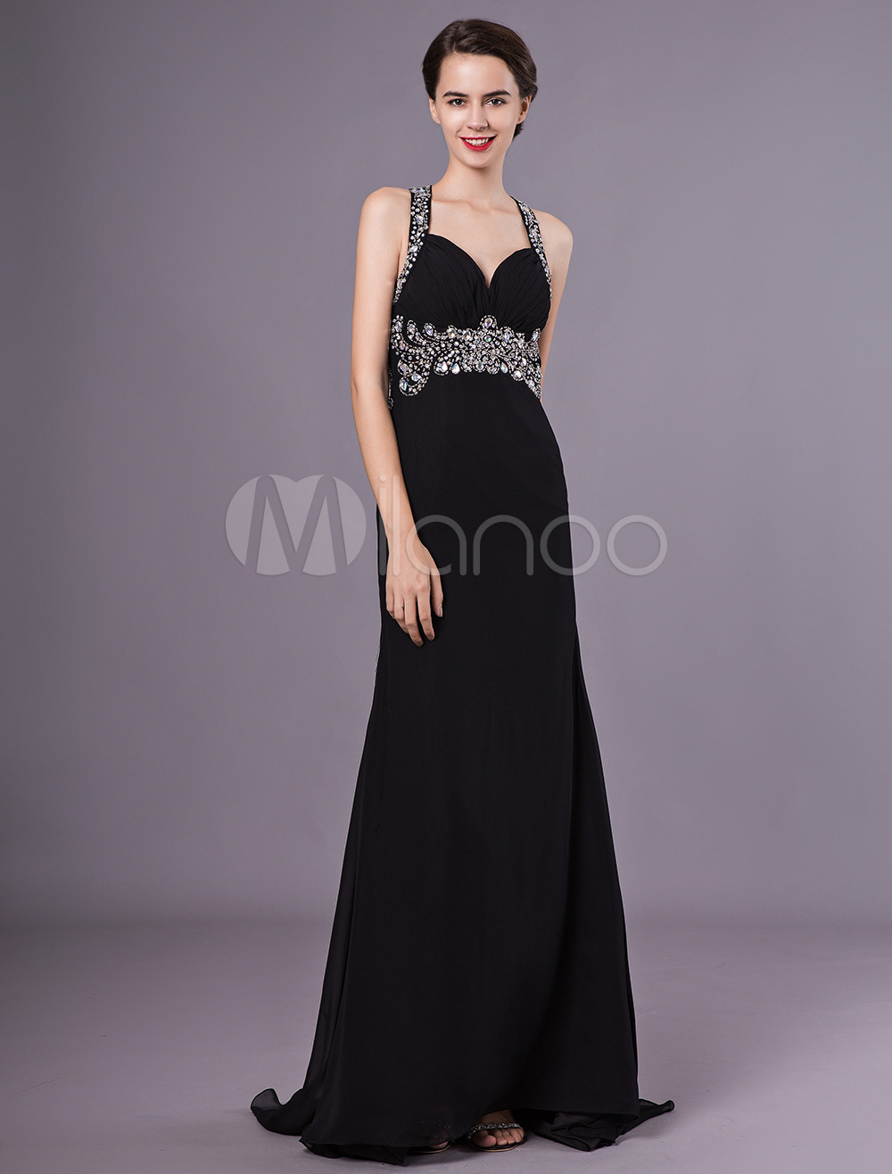 Black Backless Formal Dress Halter Sheath/Column Open Back Ankle Length Formal Dress main image 1