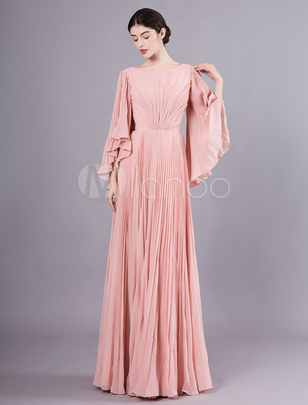 vestito lungo rosa plissettato