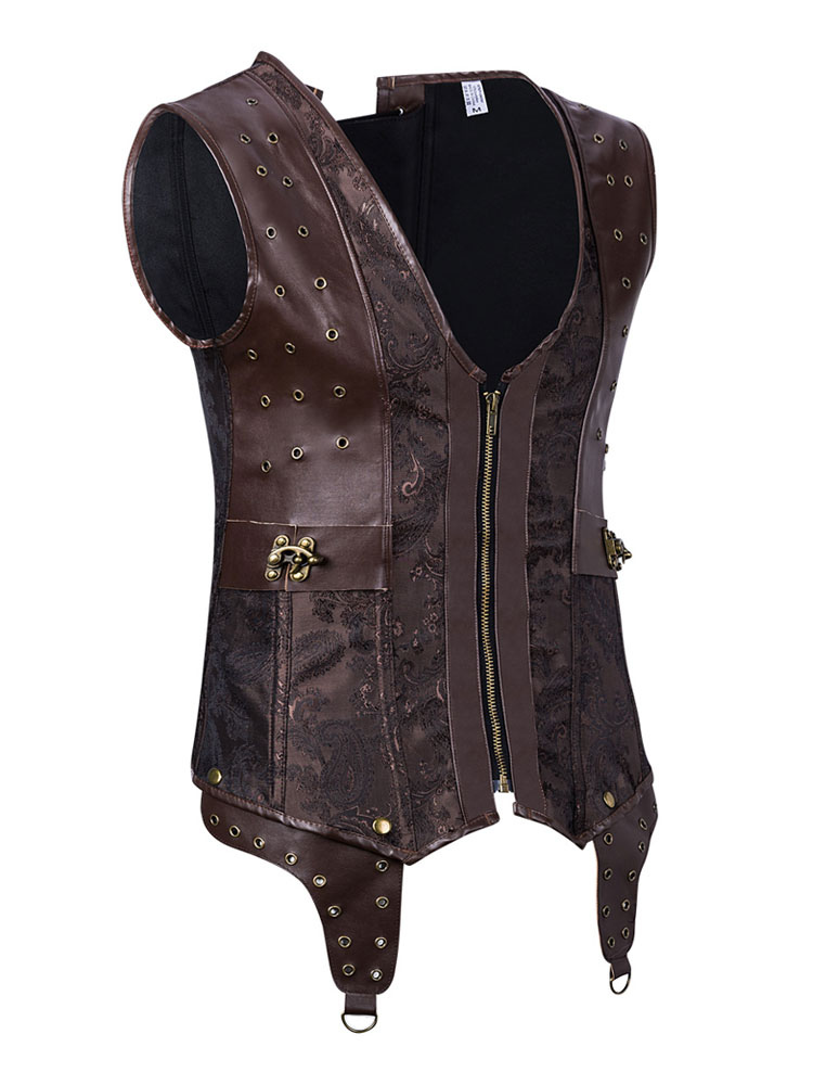 Mens Leather Steel Boned STEAMPUNK Waistcoat Vest Corset GOTH Victorian 1458 