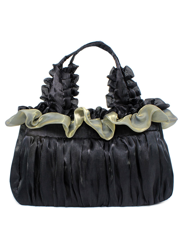 Classic Lolita Handbag Two Tone Bow Ruffle Flower Black Lolita Torte ...