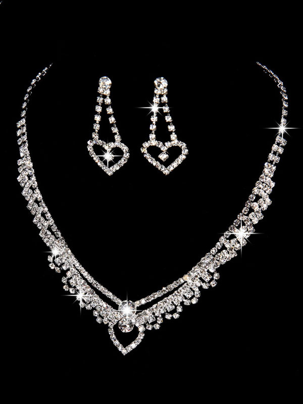 Boda Accesorios de boda | Joyería de la boda conjunto cariño aretes collar plata Rhinestones accesorios nupciales - IJ22637