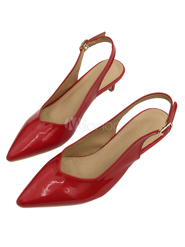 red kitten heel slingback shoes