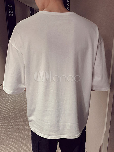 白人男性のTシャツ猫プリントポケット半袖カジュアルTシャツ