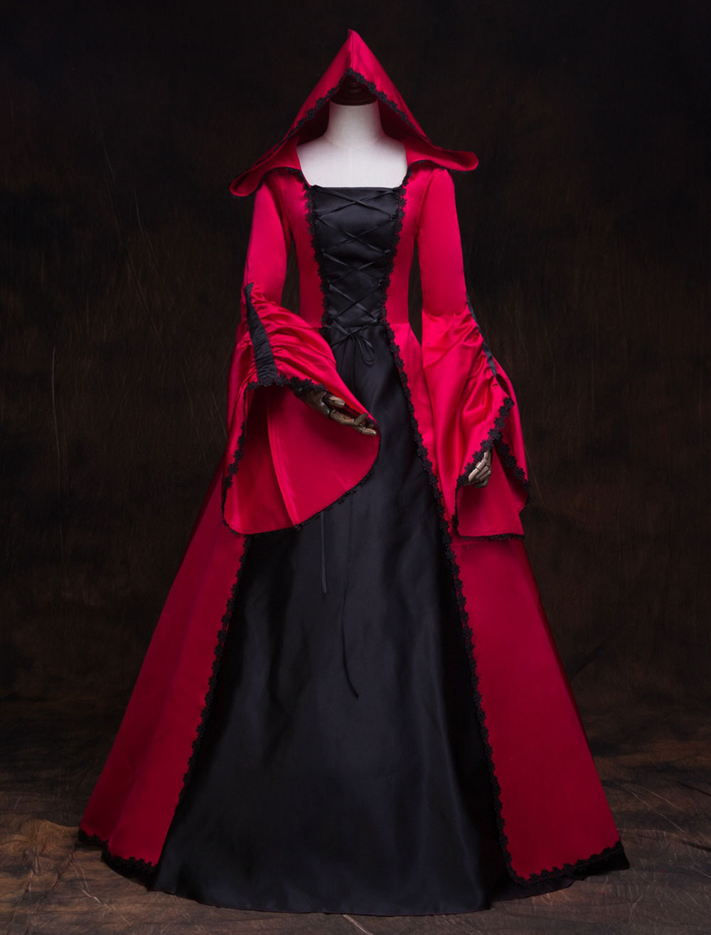 red hooded dress