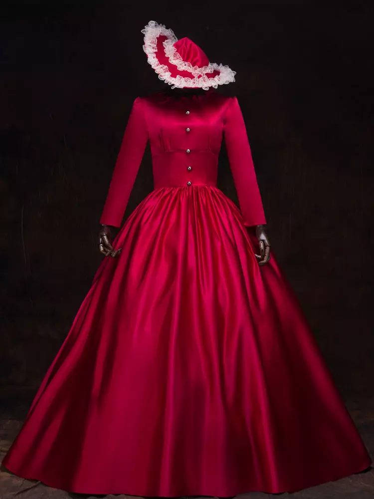 Victorian Dress Costume Women's Red Baroque Masquerade Ball Gowns Long  Sleeves Stand Collar with hat Royal Victorian Era Clothing Retro Costume -  Lolitashow.com