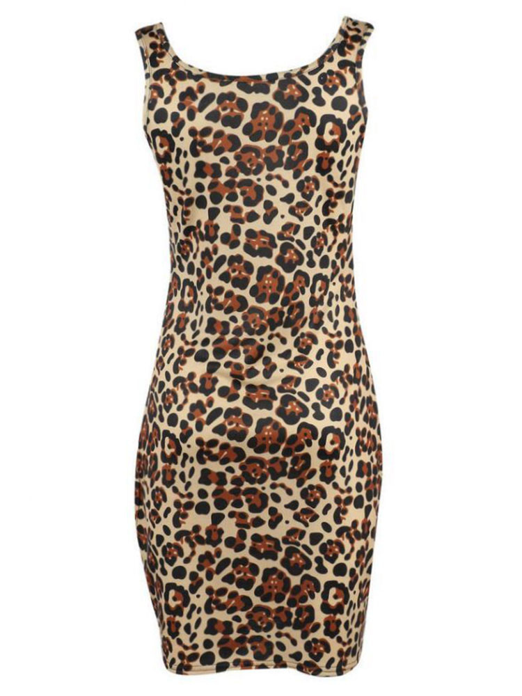 Leopard Print Dress Sleeveless Bodycon Dress U Neck Sexy Dresses For ...