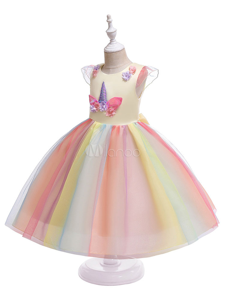 Rainbow Unicorn Dresses Kids Tulle A Line Tutu Dress Kids Knee Length ...