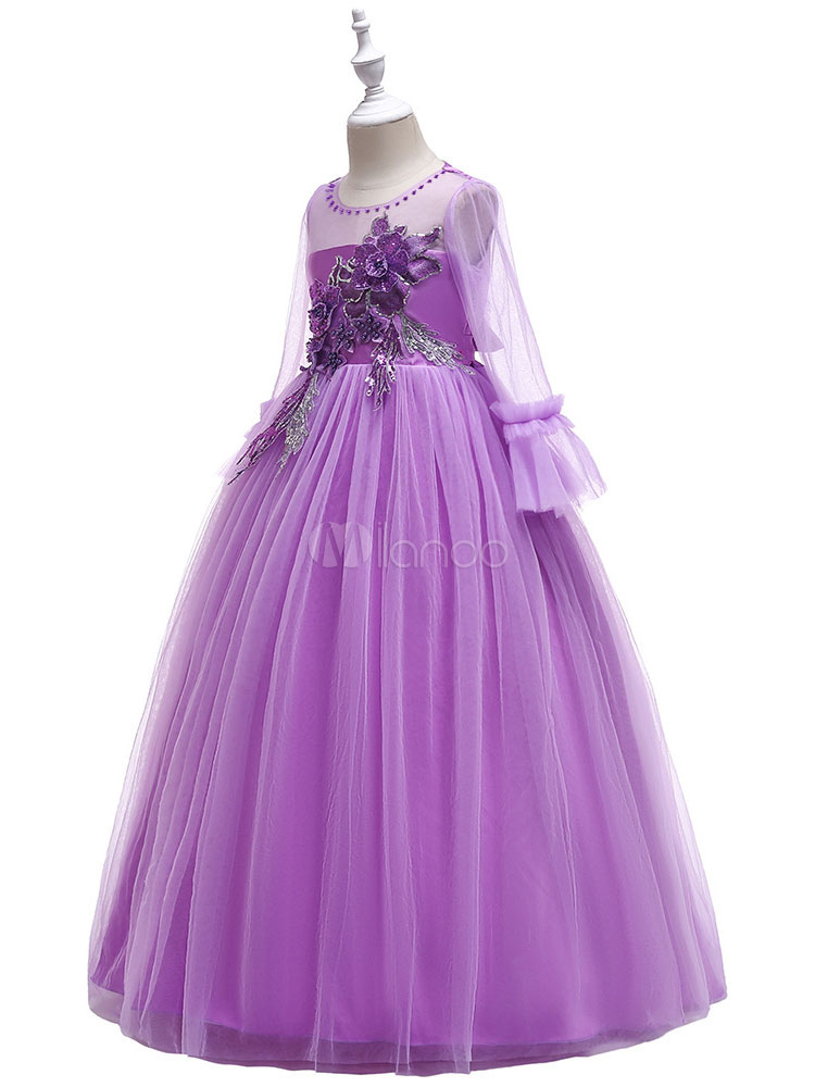 Flower Girl Dresses Long Sleeve Applique Bows A Line Kids Wedding Party