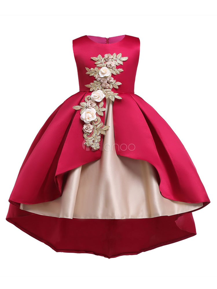 Flower Girl Dresses Asymmetrical Applique Kids Wedding Party Dress ...