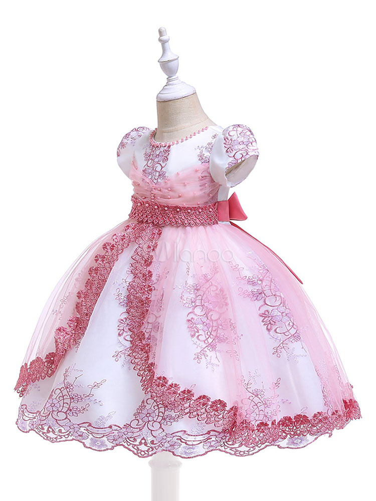 Flower Girl Dresses Short Sleeve Lace Pearls A Line Kids Party Dress ...
