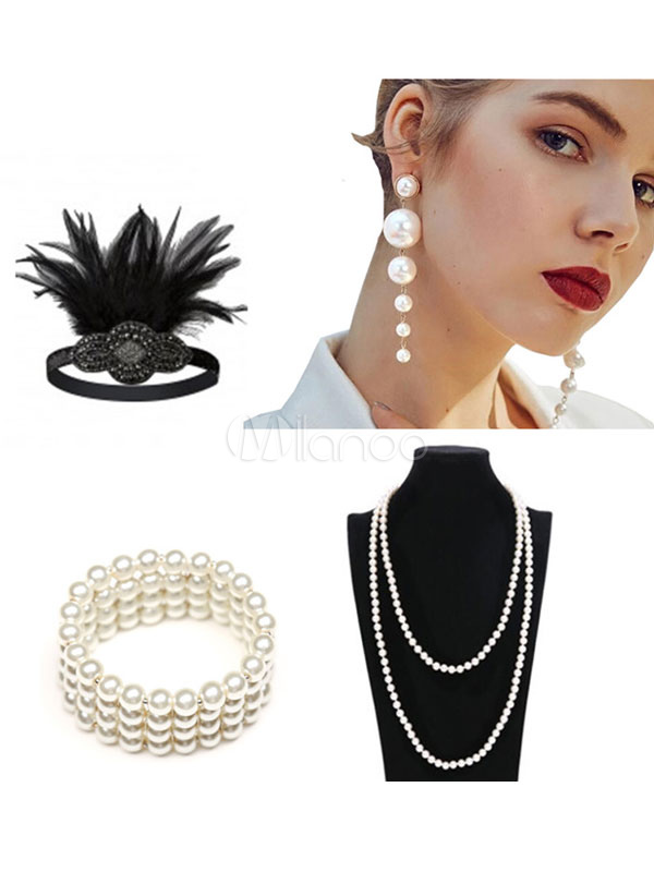 Womens 1920s #Hollywood Vintage Pearl Bracelet Earrings Fancy Dress Accessory
