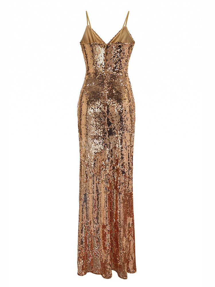 Sequined Club Dress Sexy Maxi Dress Gold Split Shaping Dress - Milanoo.com