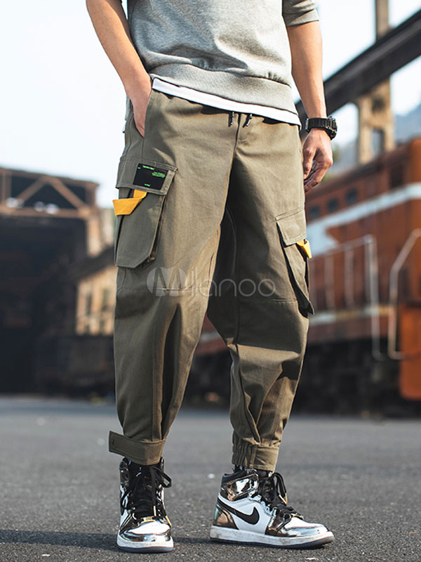 PASATO Clearance Sale!Mens Fashion Trousers Elastic Sport Color Matching Small Feet Casual Pants Cargo Pocket
